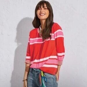 Cabi Cadet Pullover Orange and Pink Stripe Sweater #6168